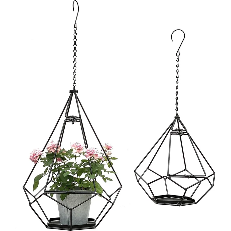 DanDiBo Blumenampel Innen Metall Wand Hängepflanzen 64 cm & 82 cm 96075 2er Set mit Tür 6 Ecken Pflanzenhänger Blumenhänger Topfhänger Blumen Blumentopfhänger Hängetopf – Bild 1