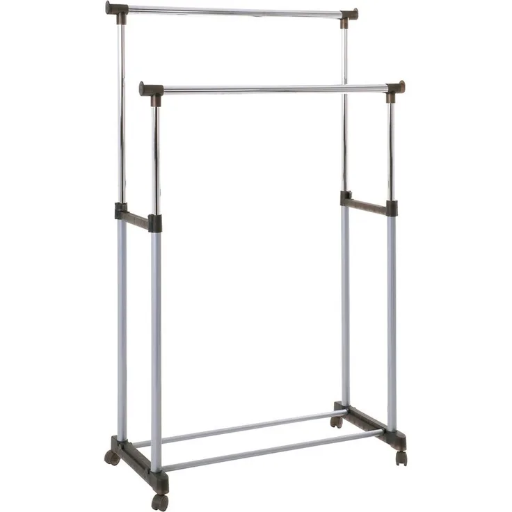 Garderobenwagen Pedro / Poldi 2, Kunststoff, Stahl, Silber, Schwarz, 90 x 175 x 43 cm