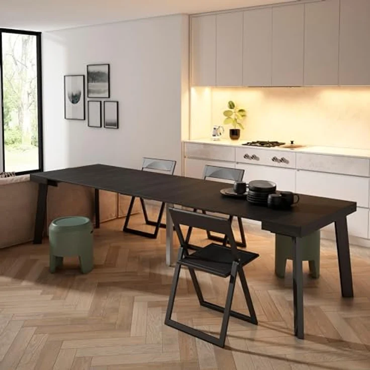 Skraut Home | Ausziehbarertisch | Multifunktionaler ausziehbarer | 300 | Für 14 Gäste | Hölzerne Beine | Moderner Stil | Schwarz – Bild 2