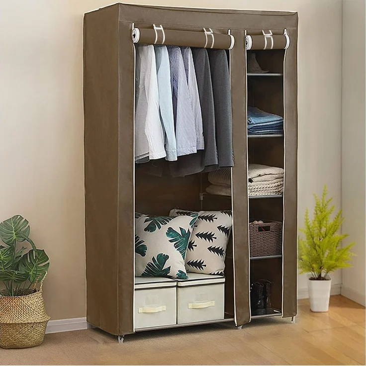 JEOBEST Stoffschrank Kleiderschrank, Stoffschrank, faltbare Garderobe mit Kleiderstangen mit Kleiderstange, Reißverschluss & Ablagen – Bild 2