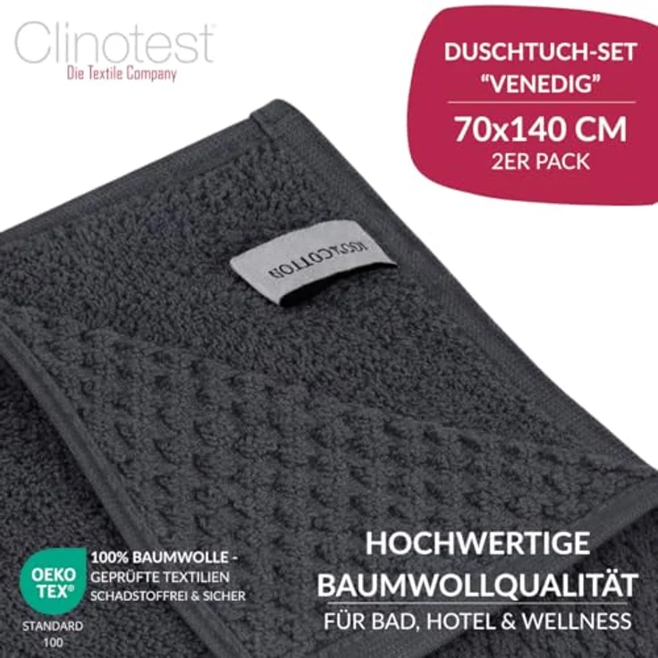 Clinotest Duschtücher Frottee 2er Set 70x140 cm - aus 100% Baumwolle, kochfest – Bild 5