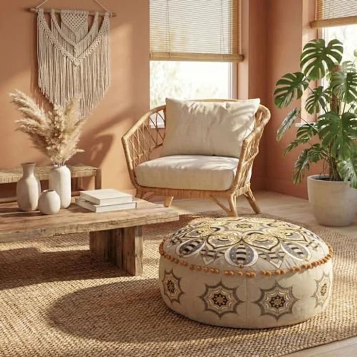 Marokkanischer Hocker Osmanische Abdeckung 60x20 cm - Boho Deco Haustierbett Fußhocker Sitzkissen Sitzhocker mit handwerklichem Raumdekor für Meditation, Yoga und Chic – Bild 9