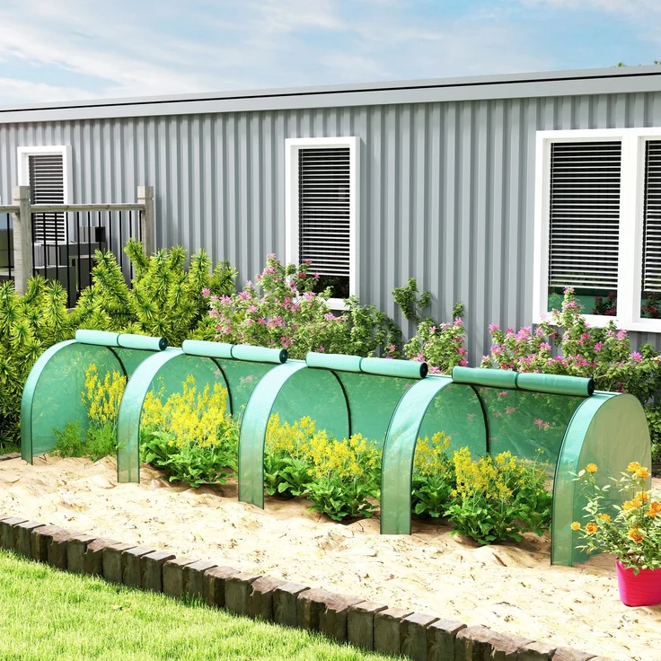 Wohnora-Mini-Gewächshaus für Tomaten, 4 x 1 x 0,80 m, Stahl, UV-beständiges PE, 4 Türen mit aufrollbaren Reißverschlüssen, grün,H 800cm x T 1000cm x B 1000cm – Bild 2