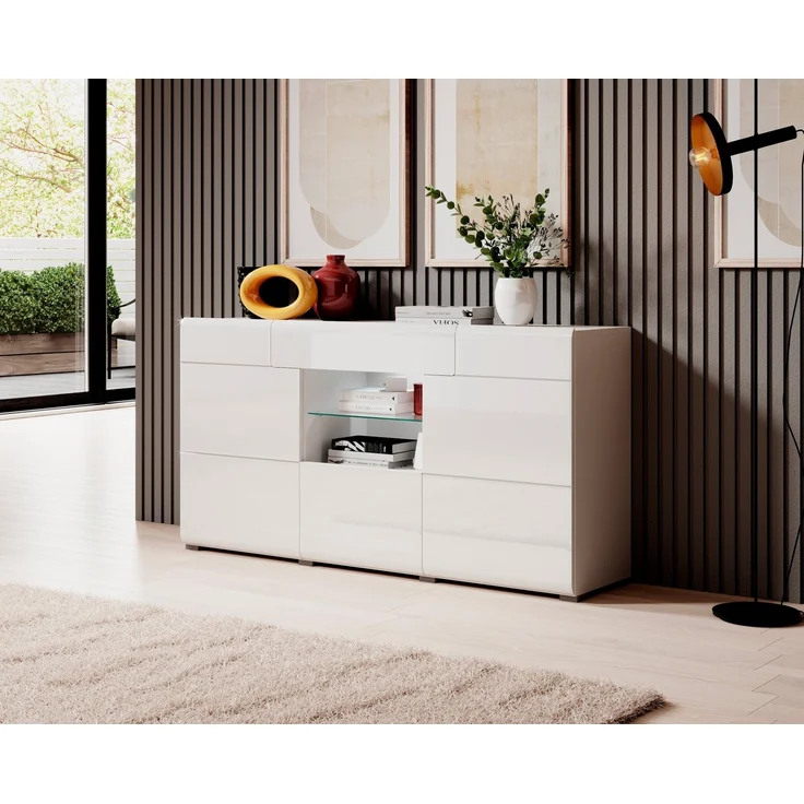 INOSIGN Sideboard Toledo,Breite 159cm,moderne Anrichte mit dekorative Fräsungen,grifflos, Kommode viel Stauraum, Einlegeböden verstellbar,ohne Beleuchtung – Bild 3