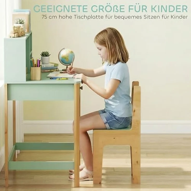 AIYAPLAY Kinderschreibtisch mit Schubladen Regal Stauraum (Schülerschreibtisch, 1-St, Kinder Schreibtisch), für 5-12 Jahre Kinder, zum Lernen, Lesen, Malen, Basteln Grün – Bild 6