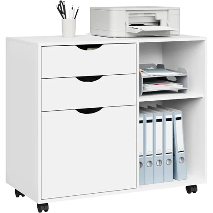 Woltu Rollcontainer, Aktenschrank mit 3 Schubladen, 5 Rollen, Büroschrank – Bild 2