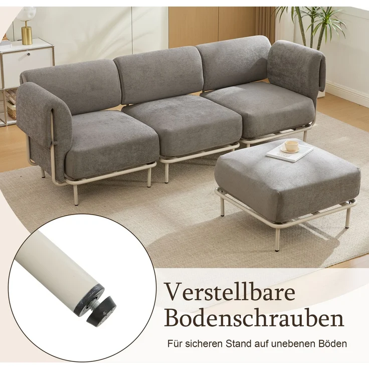 DESVIAE Sofa Grau aus Chenille – 251x78x155 cm – modular, Hocker – Bild 4