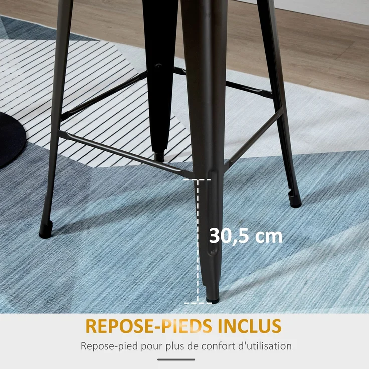 4er-Set Barhocker im Industriestil mit Rückenlehne und Fußstütze, Sitzhöhe 76 cm, schwarzes Metall, mehrschichtige Platten in heller Holzoptik – Bild 8