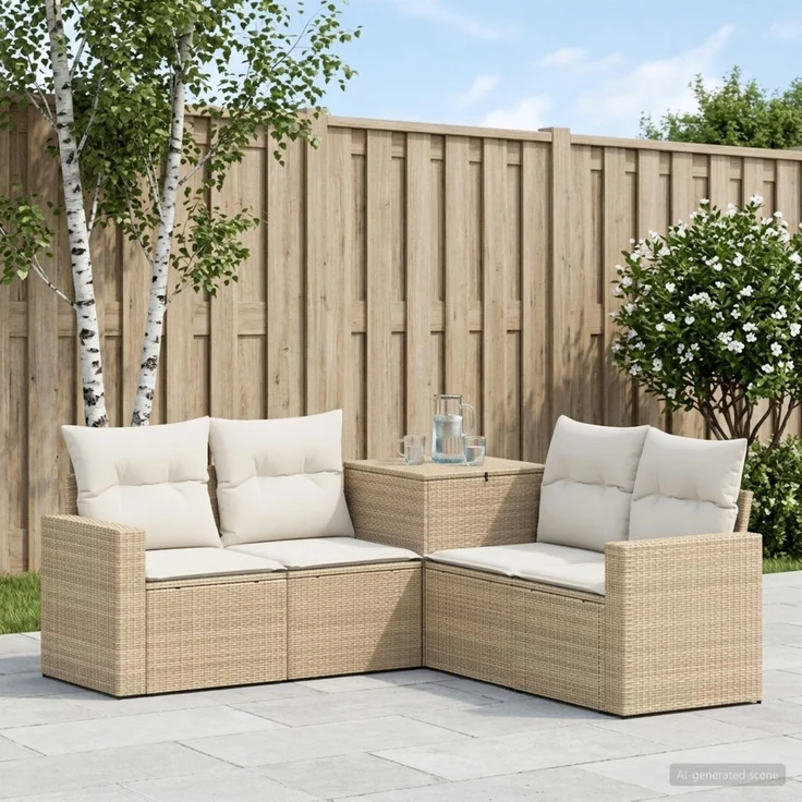 vidaXL Sofa Set 5 stk. Beige und Cremeweiß Polyrattan und Stahl 3447862 – Bild 1