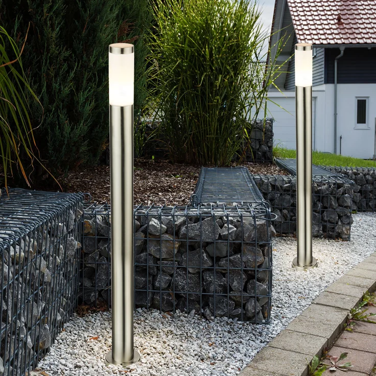 2er Set Außenlampen aus Edelstahl und opalem Kunststoff – Bild 5