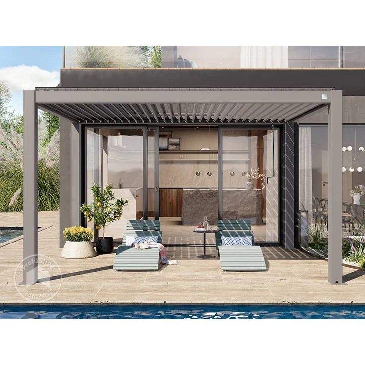 PRIMEYARD Pergola 3x4 m Aluminium Pfosten mit Lamellendach aus Aluminium graue Terrassenüberdachung – Bild 4