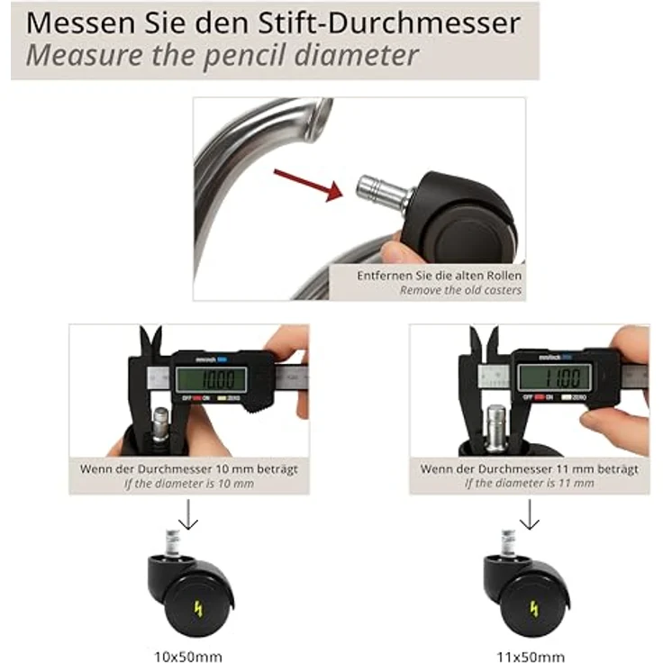hjh OFFICE 619045 5x Elektrisch leitfähige Rollen 11x50 mm Bürostuhl Rollen für harte Böden | Vermeidung von statischer Aufladung – Bild 3