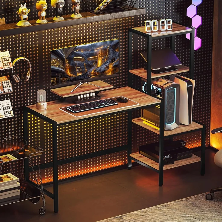 HOMCOM Computertisch Schreibtisch mit Monitorständer, CPU-Ständer, Druckerablage (PC Tisch, 1-St, Bürotisch), für Home Office, 150 x 48 x 125 cm, Braun – Bild 9