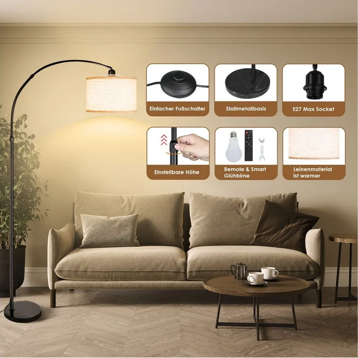 CCLIFE Bogenlampen Bogenlampe Stehlampe LED E27 Bogenleuchte Wohnzimmer – Bild 4