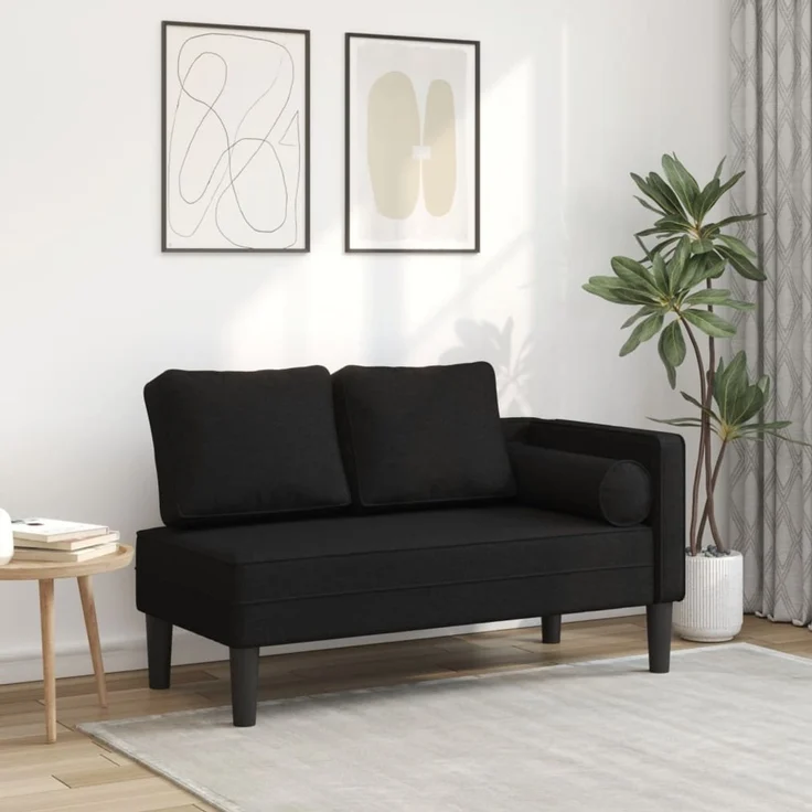 vidaXL Chaiselongue mit Kissen, Schwarz Stoff, 116,5 x 62 x 57,5 cm – Bild 1