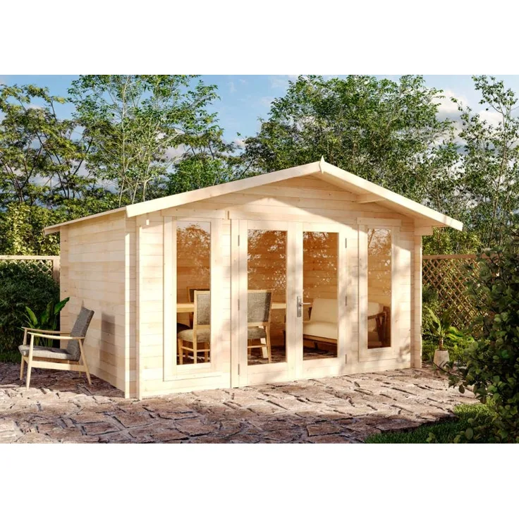 Alpholz Gartenhaus Mirko Modern Gartenhaus aus Holz in Pinie Holzhaus mit 40 mm Wandstärke Blockbohlenhaus mit Montagematerial