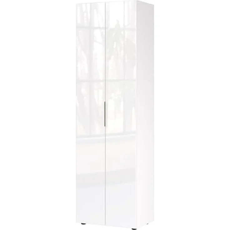 Garderobenschrank >GW-GENOVA< 5 Böden, Kleiderstange, Glas / Weiß - 59x197x40cm (BxHxT) – Bild 1