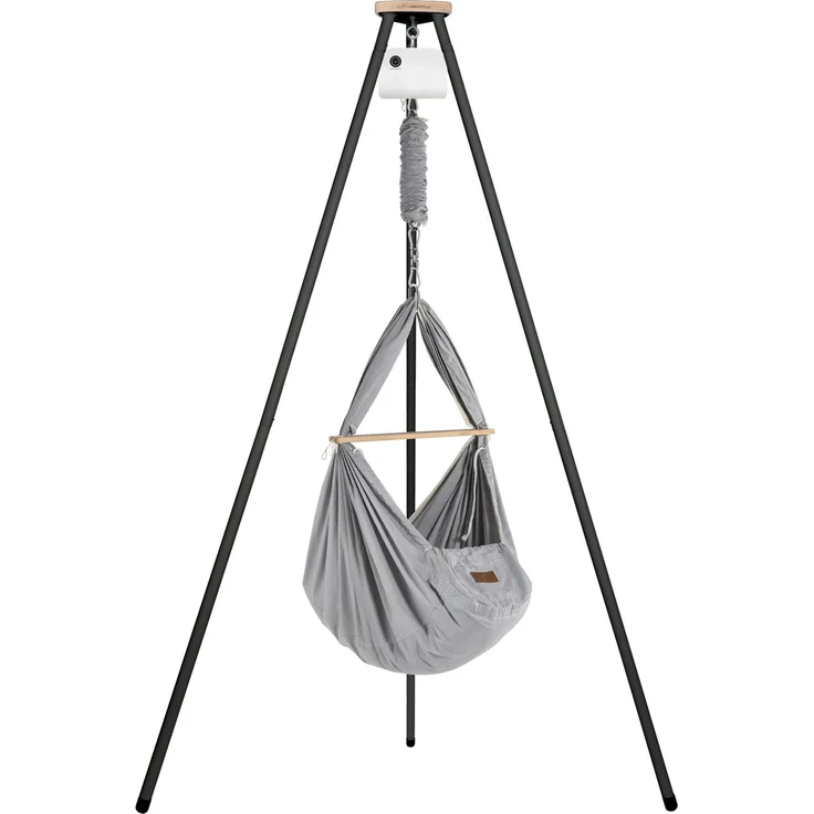 Federwiege mit Tipi und Motor Bio Grey Schafwolle Anthrazit Motor Weiß – Bild 3