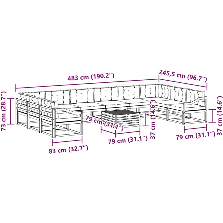 vidaXL Outdoor-Sofagarnitur mit Kissen 11 pcs Natur und Creme 3368288 – Bild 11