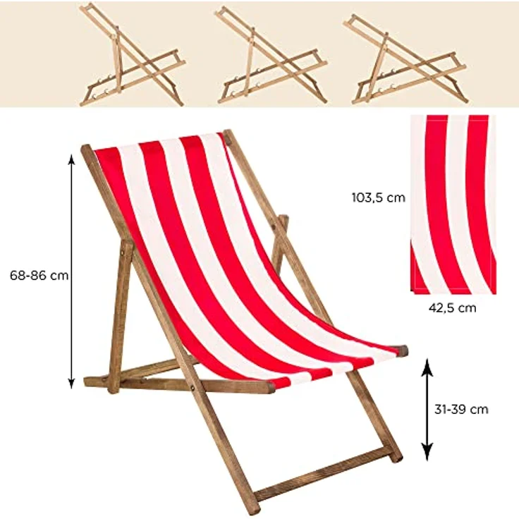 Springos Liegestuhl Buchenholz, klappbar und imprägniert, 3-stufig regulierbar, bis 120 kg belastbar, für Garten und Strand – Bild 5