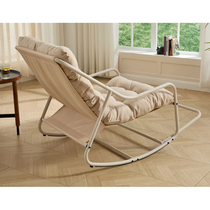 LVHOM Schaukelstuhl mit Fußstütze, Relaxsessel mit gepolstertem Kissen, ergonomischer Schaukelsessel, bis 130kg, Loungesessel für Balkon, Garten & Wohnzimmer – Bild 4