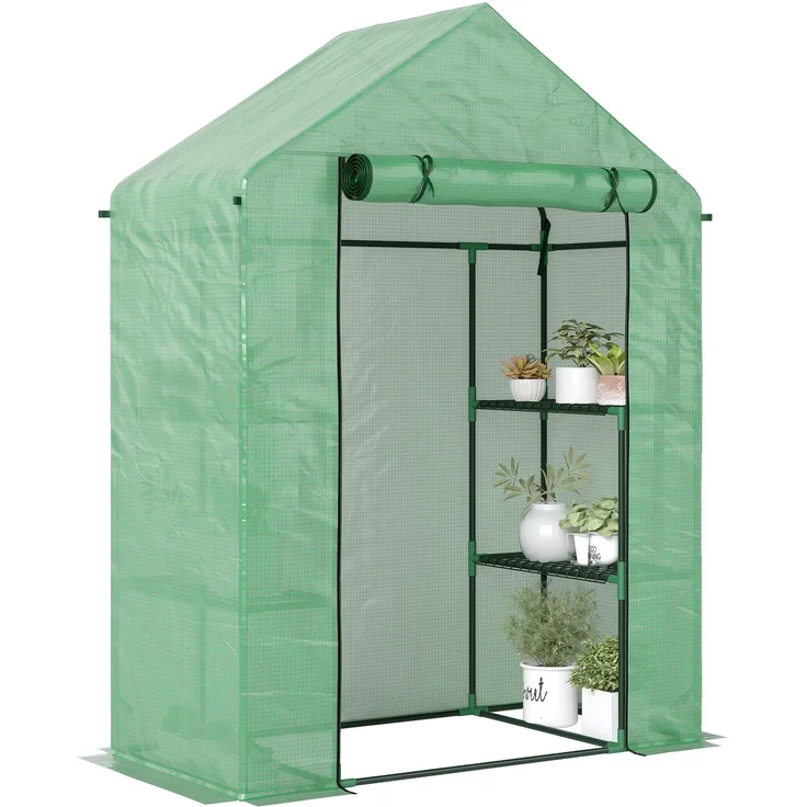 MELAYR, Gartengewächshaus mit 3 Regalböden, 96 x 28 x 13 cm, Grün