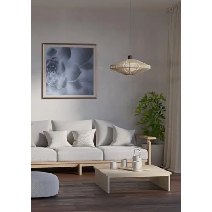 EGLO Hängelampe Midsumer, Pendelleuchte über Esstisch, Esszimmerlampe Japanisch, Metall in Schwarz und Textil in Creme, E27 Fassung, Ø 38 cm – Bild 4
