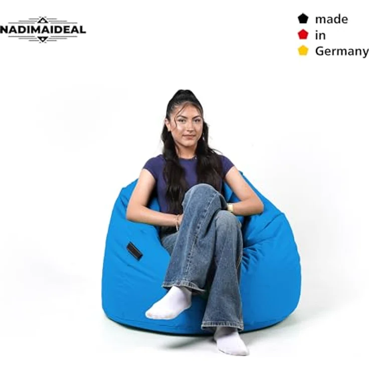 Nadimaideal Sitzsack Tropfenform Kastanie | Bodenkissen für Kinder & Erwachsene | Indoor & Outdoor | Gaming Sitzsack - Sitzkissen - Beanbag | Füllung EPS Perlen (Hellblau, XXL-Durchmesser 88 cm) – Bild 6