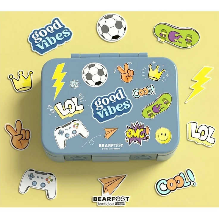 BEARFOOT Lunchbox Brotdose mit Fächern, auslaufsicher - Sticker blau 650ml, PP, ABS, Silikon, Kindergarten und Schule - Mädchen und Jungen, Vesperbox, Snackbox – Bild 2
