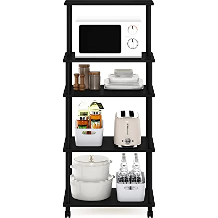 Furinno Turn-N-Tube 5-stufiger werkzeugloser Küchenaufbewahrungswagen, Americano/Schwarz – Bild 5