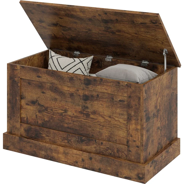 Rayofly-Holz Aufbewahrungskiste Spielzeugkiste mit Sicherheitsscharnier für Wohnzimmer, 80 x 40 x 45 cm, rustikal braun, H 45cm x T 80cm x B 40cm – Bild 2