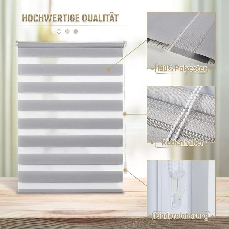 Deswell Doppelrollo Klemmfix ohne Bohren Grau B75 x H230 cm (Stoffbreite 71cm) Rollos für Fenster ohne Bohren für Fenster mit Lichtdurchlässig & Verdunkelnd/Höhe Stufenlos Verstellbar – Bild 7