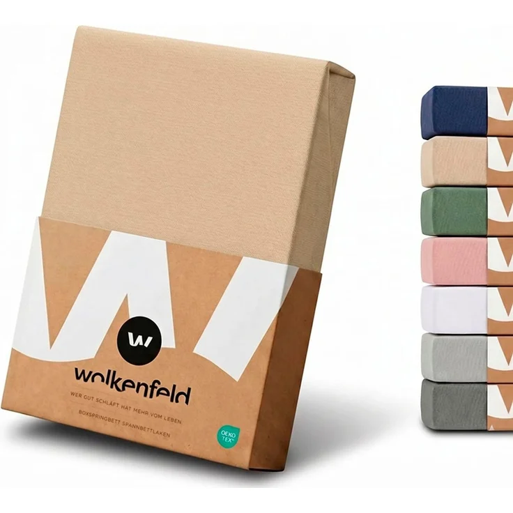 Wolkenfeld Spannbettlaken 100% Baumwolle - Superweiches Bettlaken für Matratzen von 5 bis 20cm, Jersey, Gummizug: rundum, (1 Stück), Rutschfest & Blickdicht - 90x200, 140x200, 160x200, 180x200 200x200 – Bild 1