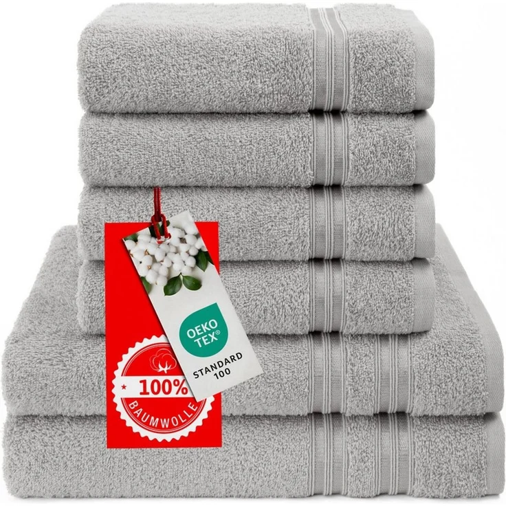 Hammetex 6 teiliges Handtuch Set, 100% Baumwolle Weich Saugstark Qualität Handtücher Set, 2 Badetücher 70x140 cm, 4 Handtücher 50x100 cm, Hellgrau – Bild 3