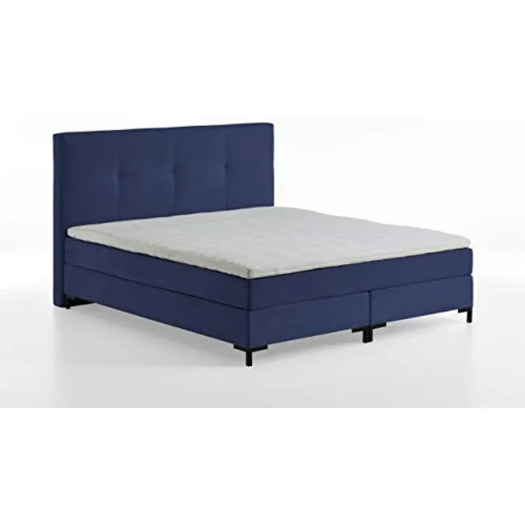 Atlantic Home Collection Romy Boxspringbett mit klassischen Kopfteil, Taschenfederkernmatratze, Härtegrad 3, inklusive Topper, Navyblau, 160x200 cm