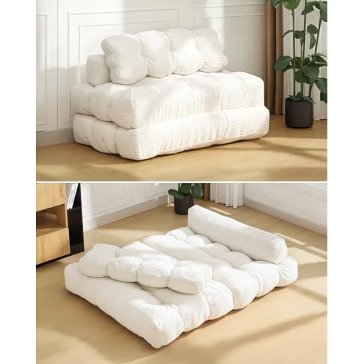 GarveeHome 3-in-1 Klappbares Schlafsofa mit Kissen – Faltbare Matratze & Rückenstütze – Komfortabler, tragbarer Doppelsitzer für Wohnzimmer & Studentenwohnheim – Platzsparendes Bodensofa – Maße: – Bild 2