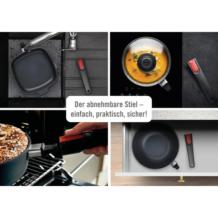 WOLL MADE IN GERMANY Pfannen-Set Diamond Lite mit Deckel, Aluminiumguss (Set, 4-tlg), Abnehmbarer Stiel, Antihaftbeschichtet – Bild 2