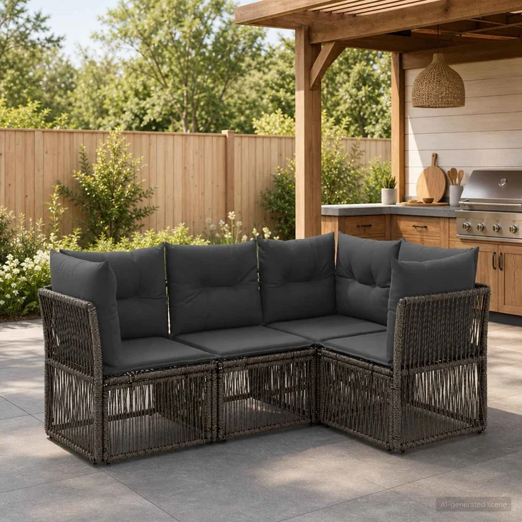 vidaXL Gartensofa-set 4 stk. 4-Sitzer Grau Poly-Rattan 3434210 – Bild 1