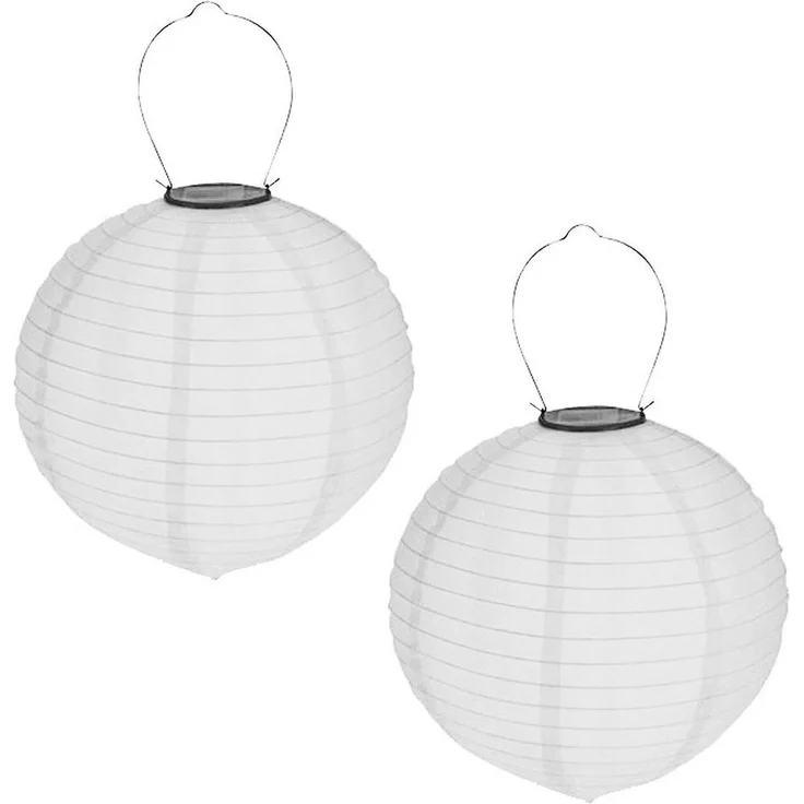 HAC24 LED Lampion 2x Deko Lampenschirm Lampe Party Garten Kugel Laterne, LED fest integriert, Weiss, Solar, Ø 20 cm, mit Haken zum Aufhängen – Bild 3