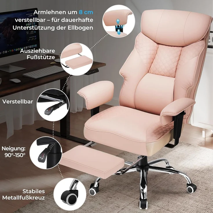 COMHOMA Bürostuhl Gaming Stuhl für Große und Schwere Personen bis 180 kg, ergonomischer Bürostuhl 3D Sitzkissen, verstellbar mit Fußstütz – Bild 7