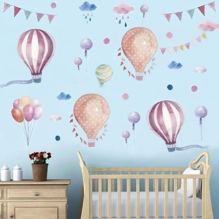 WandSticker4U 'Wolken und Heißluftballon' Wandtattoo pink