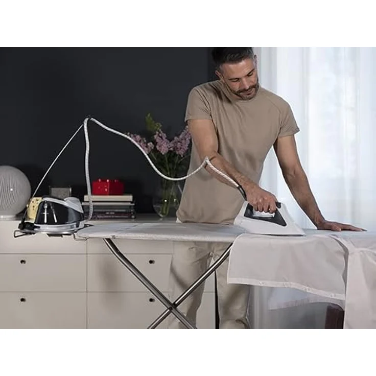 Vileda Total Reflect Plus Bügelbrett, Bügeltisch für Dampfbügelstation, extrabreite Bügelfläche 130x44 cm, höhenverstellbar 80-97cm, Farbe Grau-Lila-Blau – Bild 4
