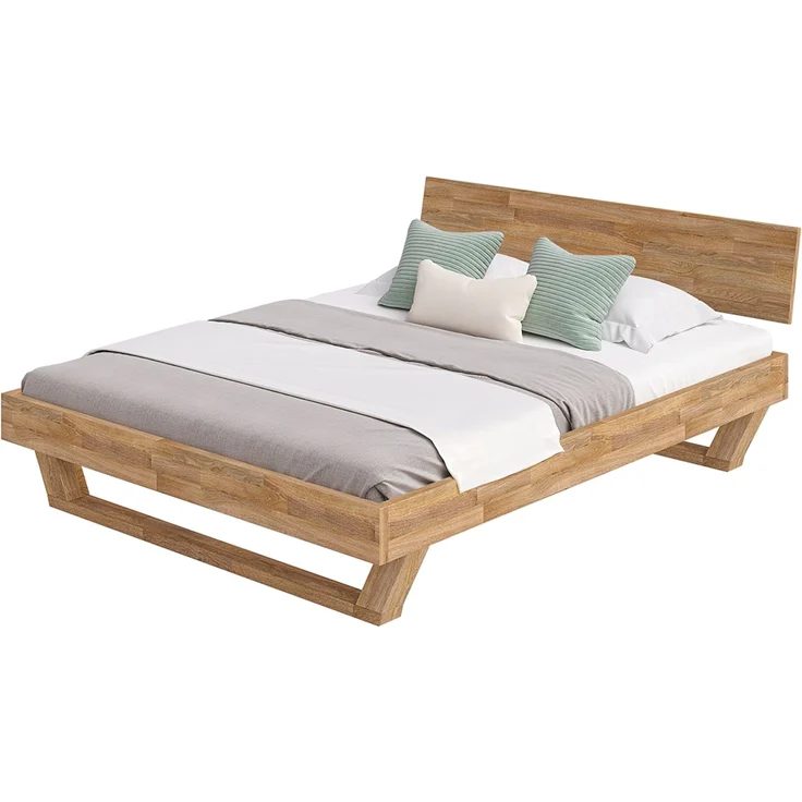 skølm 'Nornir' Bett 160x200 cm, Bettgestell, natur geölt, Massivholzbett aus Eiche mit Holzkufen, Doppelbett mit durchgehendem Bettkopf – Bild 9