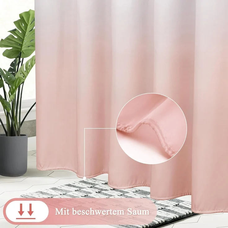 Duschvorhang 180x200cm Textil, Rosa 120g/m² Wasserdicht Waschbar Antischimmel – Bild 4