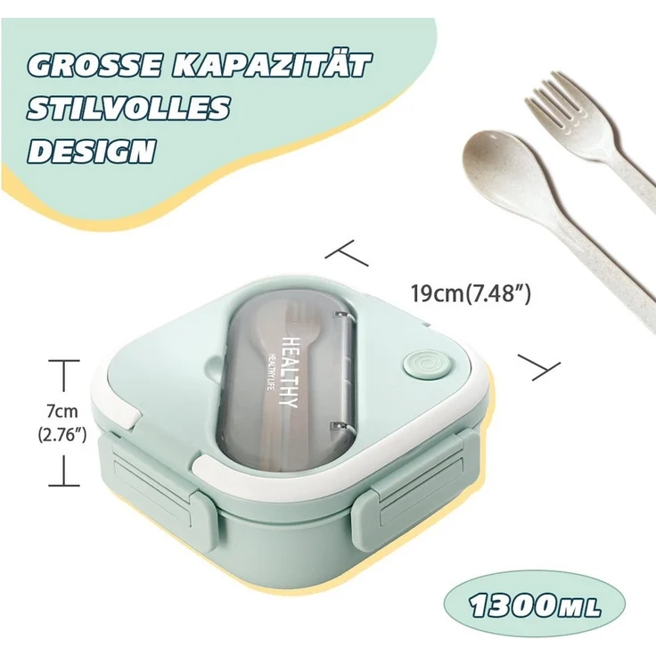 HT Lunchbox Lunch-Behälter (3 Fächer), Auslaufsicher & BPA-frei-mit Besteck, für Kinder und Erwachsene Brotdose mit Fächern – Bild 3