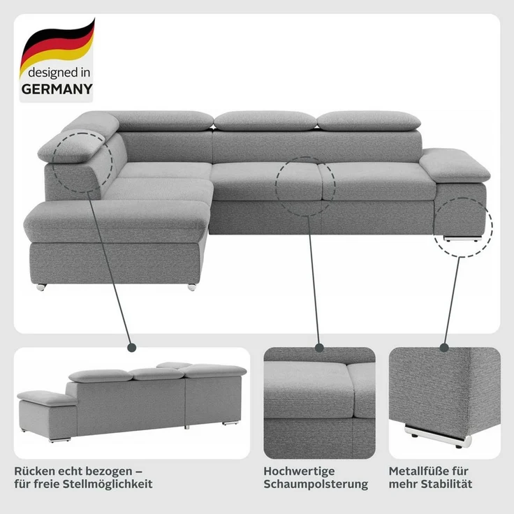 sit&more Ecksofa Valentine L-Form, B: 272 cm, mit Arm- & Kopfteilverstellung, optional mit Bettfunktion – Bild 3