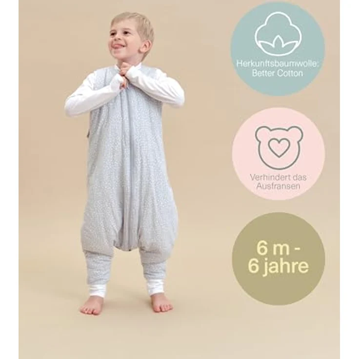 molis&co - Baby schlafsack mit Füßen - Ideal für den Winter - Babyschlafsack mit Beinen 2,5 tog - 100% Baumwolle (Oeko-TEX 100), Premium Qualität - Grey Print (80 cm) – Bild 6