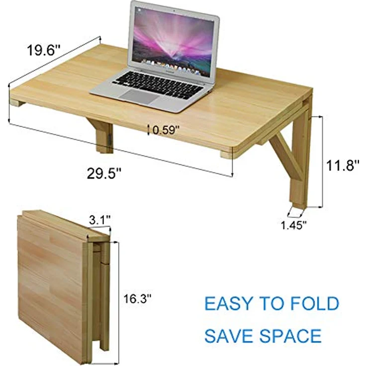 MM MELISEN Klapptisch, Kleiner, Platzsparender Schwimmender Schreibtisch, Zusammenklappbarer Computertisch Aus Massivholz, an der Wand Montierter Klapptisch für Arbeitszimmer, KüChe, WäScherei Usw – Bild 4