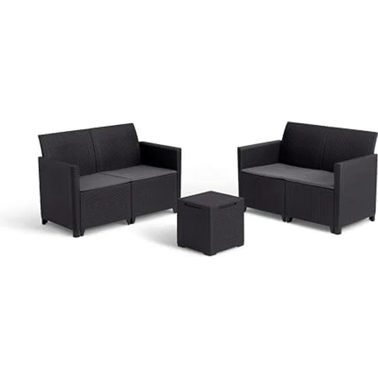 Keter Nora Gartenmöbel Lounge Set, inkl. Sitzkissen, grau, für 4 Personen, wahlweise 3er Sofa + Sessel oder 2x2-Sitzer Sofa und Tisch – Bild 3