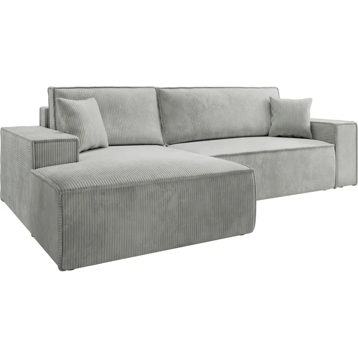 Selsey 'Farese New' Ecksofa mit Cordbezug, Schlaffunktion und Stauraum, Hellgrau, links